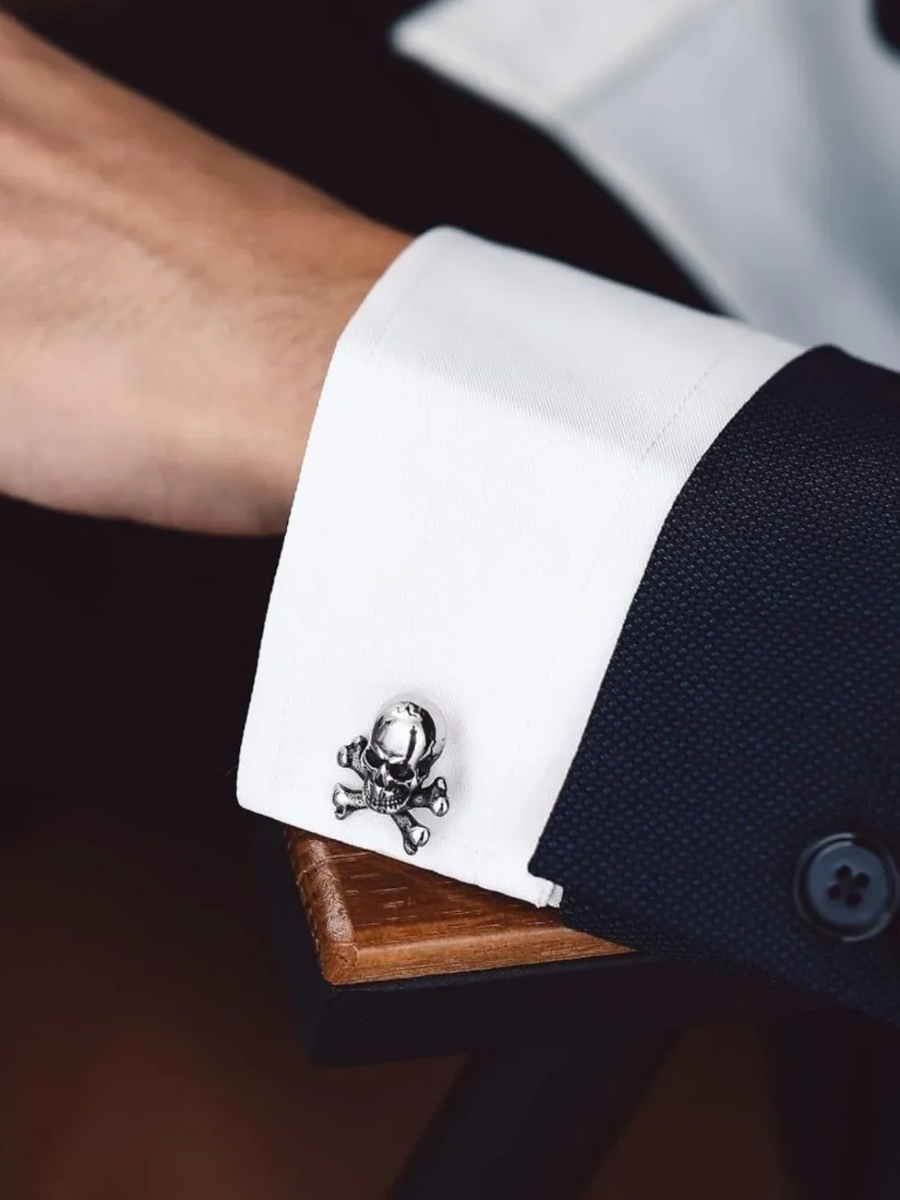 Gothic Skull Cufflinks for Men - Stainless Steel Punk Crossbone Accessories for